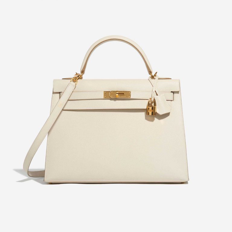 Pre-owned Hermès bag Kelly 32 Epsom Craie Grey Front | Sell your designer bag on Saclab.com