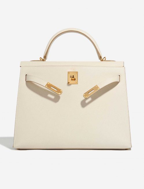 Pre-owned Hermès bag Kelly 32 Epsom Craie Grey Front Open | Sell your designer bag on Saclab.com