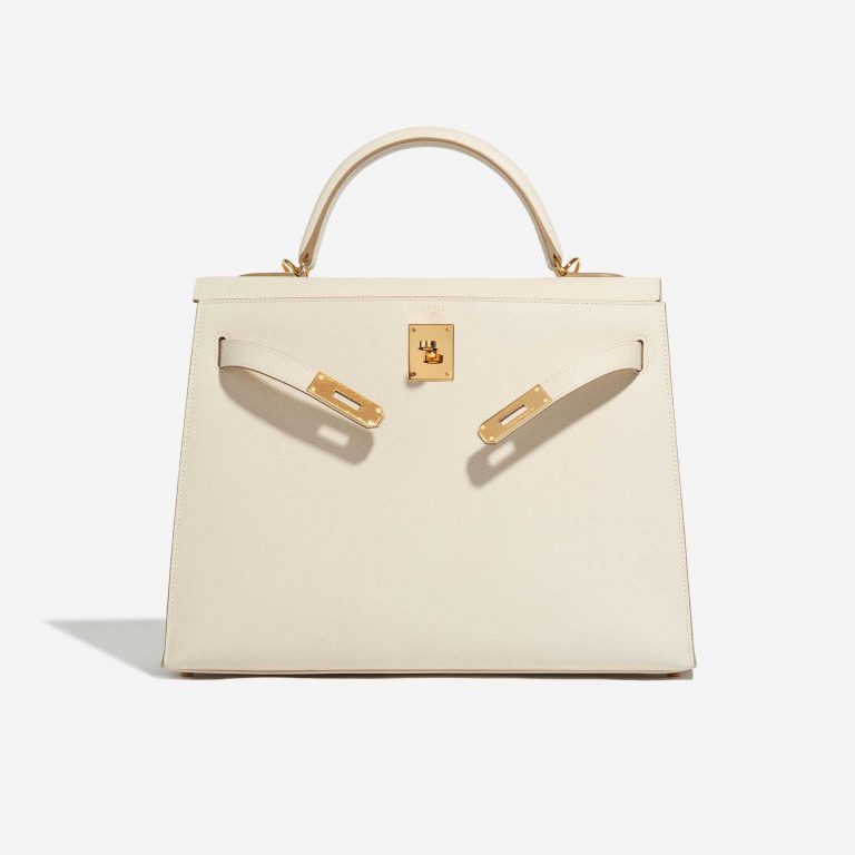 Pre-owned Hermès bag Kelly 32 Epsom Craie Grey Front Open | Sell your designer bag on Saclab.com