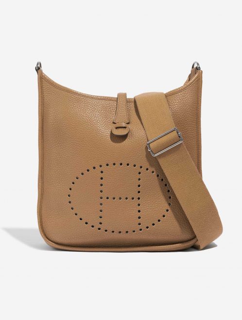Pre-owned Hermès bag Evelyne 29 Clemence Tabac Camel Brown Front | Sell your designer bag on Saclab.com
