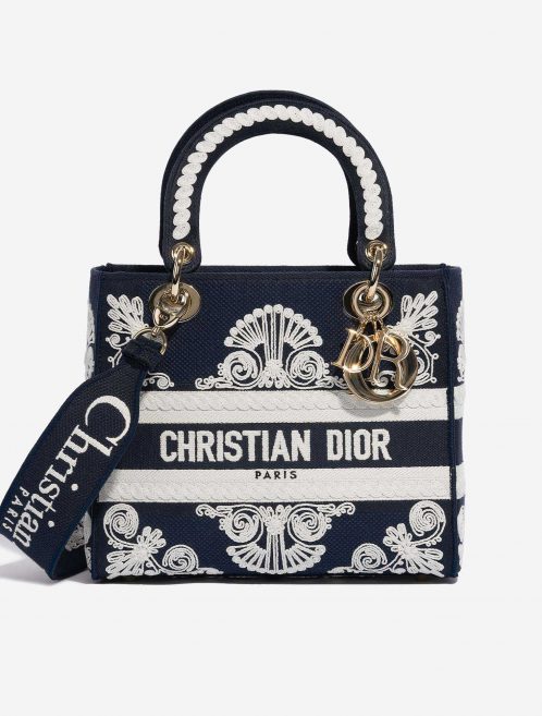 Pre-owned Dior bag Lady D-Lite Medium Canvas Blue / White Blue, White Front | Sell your designer bag on Saclab.com