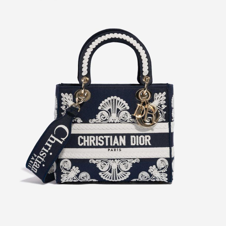 Pre-owned Dior bag Lady D-Lite Medium Canvas Blue / White Blue, White Front | Sell your designer bag on Saclab.com