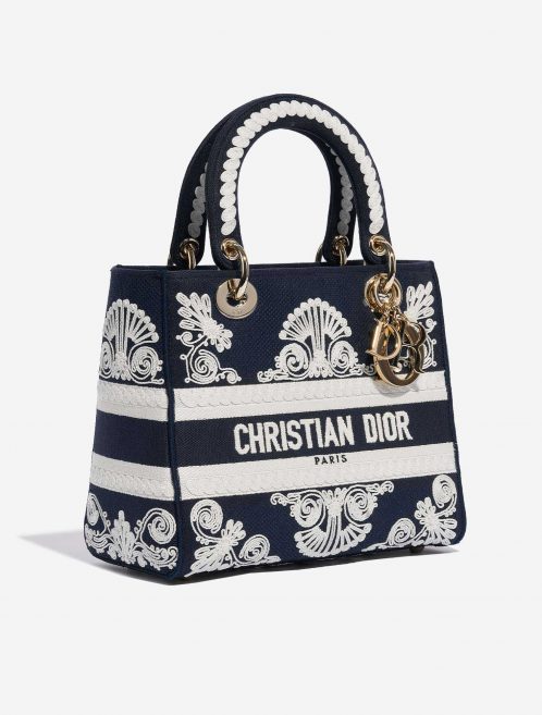 Pre-owned Dior bag Lady D-Lite Medium Canvas Blue / White Blue, White Side Front | Sell your designer bag on Saclab.com