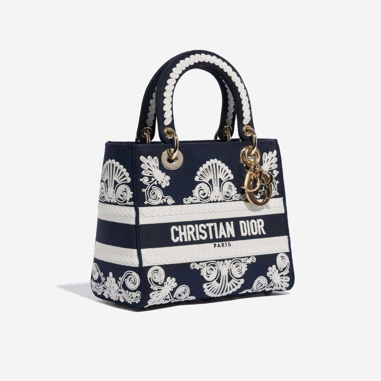 Pre-owned Dior bag Lady D-Lite Medium Canvas Blue / White Blue, White Side Front | Sell your designer bag on Saclab.com