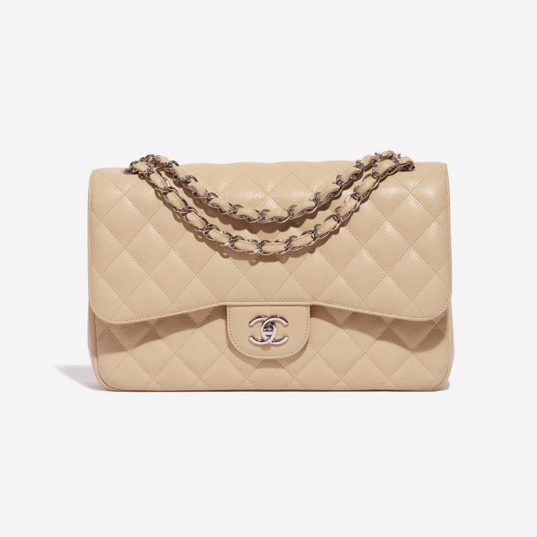 Pre-owned Chanel bag Timeless Jumbo Caviar Beige Beige Front | Sell your designer bag on Saclab.com