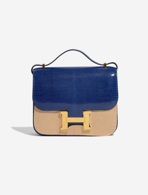 Pre-owned Hermès bag Constance 18 Salvator Lizard Blue Sapphire Blue Front Velt | Sell your designer bag on Saclab.com