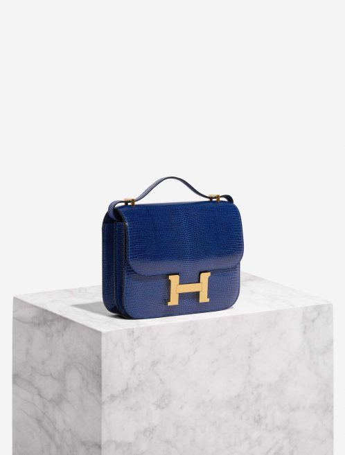 Pre-owned Hermès bag Constance 18 Salvator Lizard Blue Sapphire Blue Front | Sell your designer bag on Saclab.com