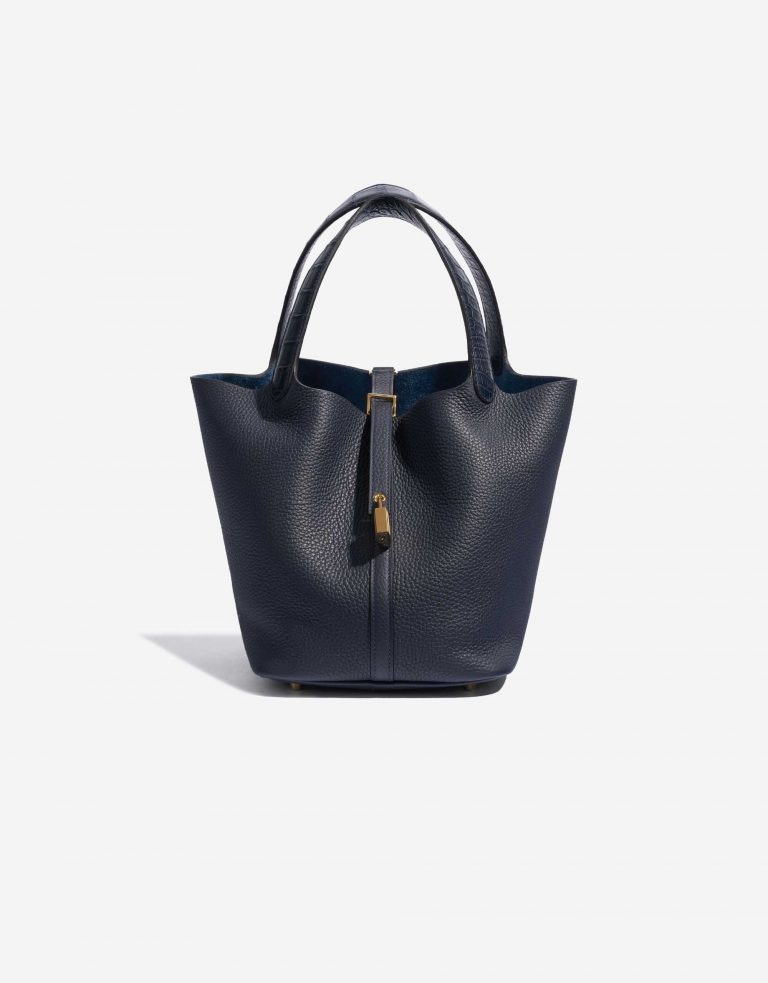 Pre-owned Hermès bag Picotin Touch 22 Matte Alligator / Clemence Blue Nuit / Blue Marine Blue Front | Sell your designer bag on Saclab.com