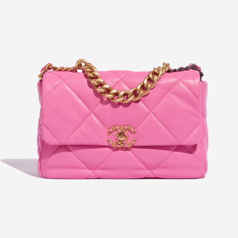 Pre-owned Chanel bag 19 Large Flap Bag Lamb Rose Rose Front | Sell your designer bag on Saclab.com