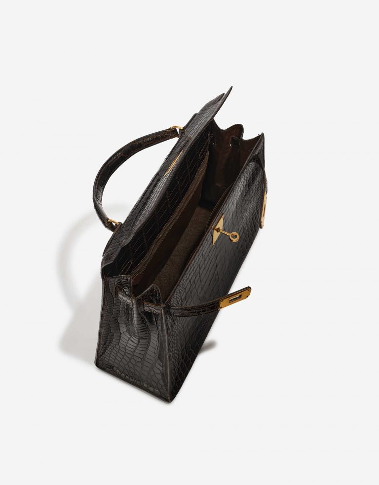 Pre-owned Hermès bag Kelly 32 Porosus Crocodile Dark Brown Brown Inside | Sell your designer bag on Saclab.com