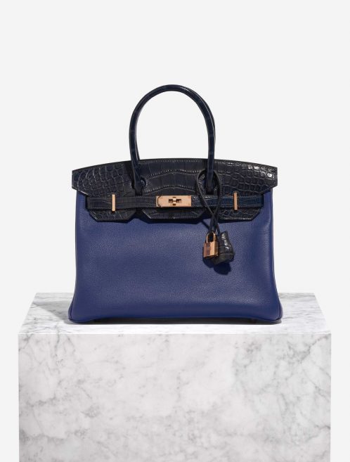 Pre-owned Hermès bag Birkin Touch 30 Matte Alligator / Taurillion Novillo Blue Sapphire / Blue Marine Blue Front | Sell your designer bag on Saclab.com