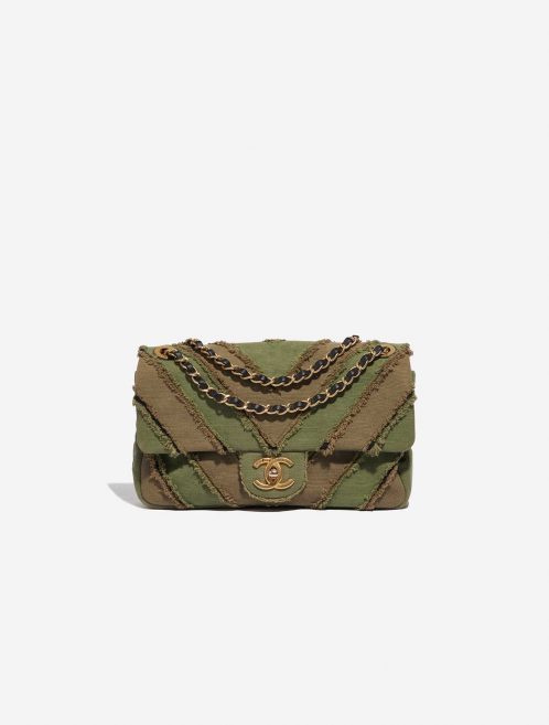 Pre-owned Chanel bag Timeless Medium Chevron Patchwork Canvas Khaki Green Front | Sell your designer bag on Saclab.com
