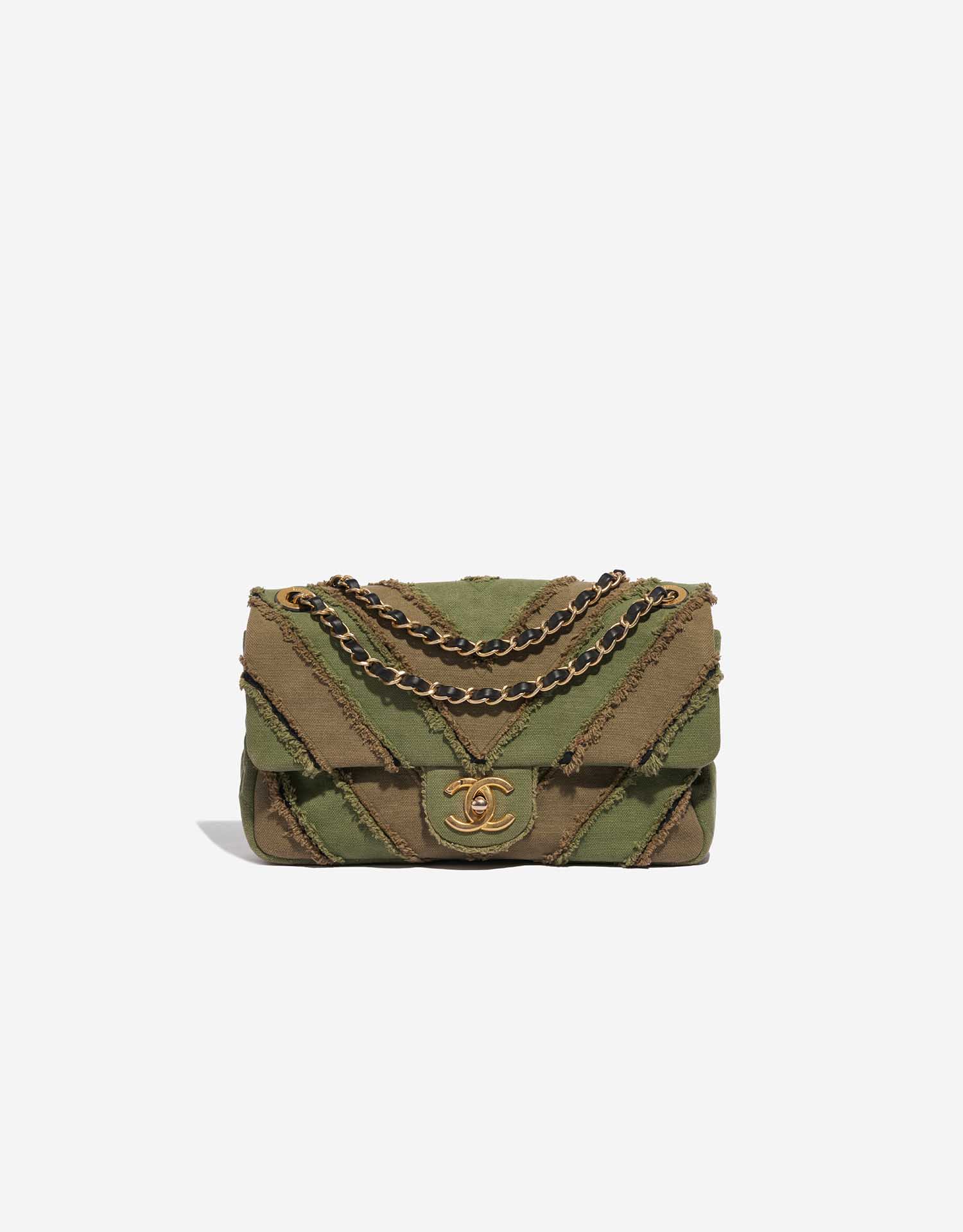 Chanel Timeless Medium Chevron Patchwork Canvas Khaki | SACLÀB