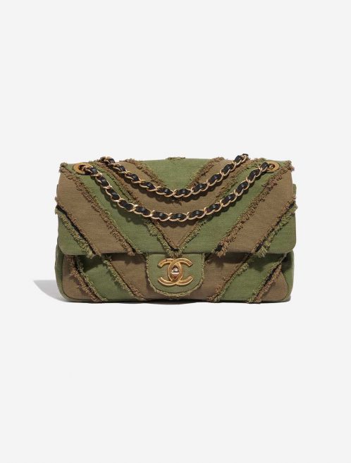 Pre-owned Chanel bag Timeless Medium Chevron Patchwork Canvas Khaki Green Front | Sell your designer bag on Saclab.com
