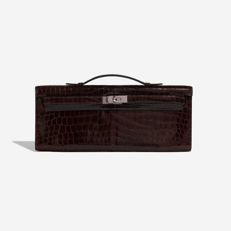 Pre-owned Hermès bag Kelly Cut Clutch Niloticus Crocodile Chocolat Brown Front | Sell your designer bag on Saclab.com
