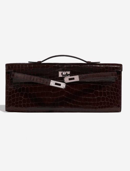 Pre-owned Hermès bag Kelly Cut Clutch Niloticus Crocodile Chocolat Brown Front Open | Sell your designer bag on Saclab.com