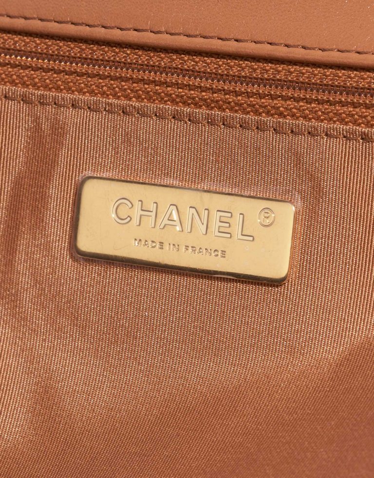 Pre-owned Chanel bag 19 Large Flap Bag Lamb Camel Brown Logo | Sell your designer bag on Saclab.com