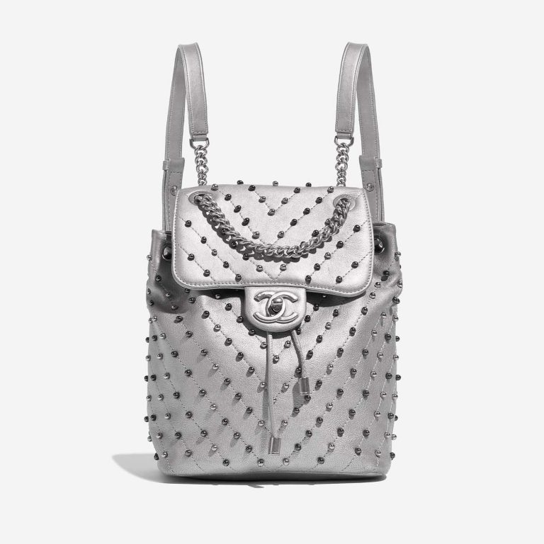 Pre-owned Chanel bag Timeless Backpack Calf Silver Silver Front | Sell your designer bag on Saclab.com