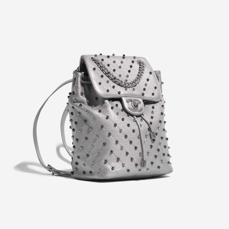 Pre-owned Chanel bag Timeless Backpack Calf Silver Silver Side Front | Sell your designer bag on Saclab.com
