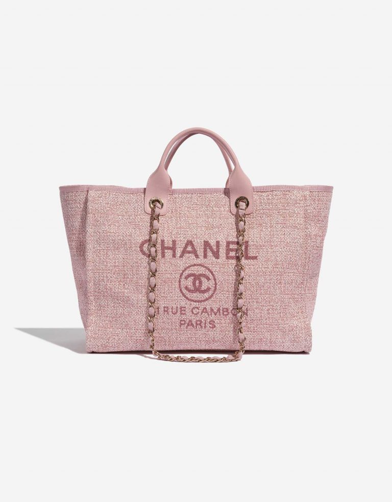 Pre-owned Chanel bag Deauville Medium Tweed Pink Pink Front | Sell your designer bag on Saclab.com