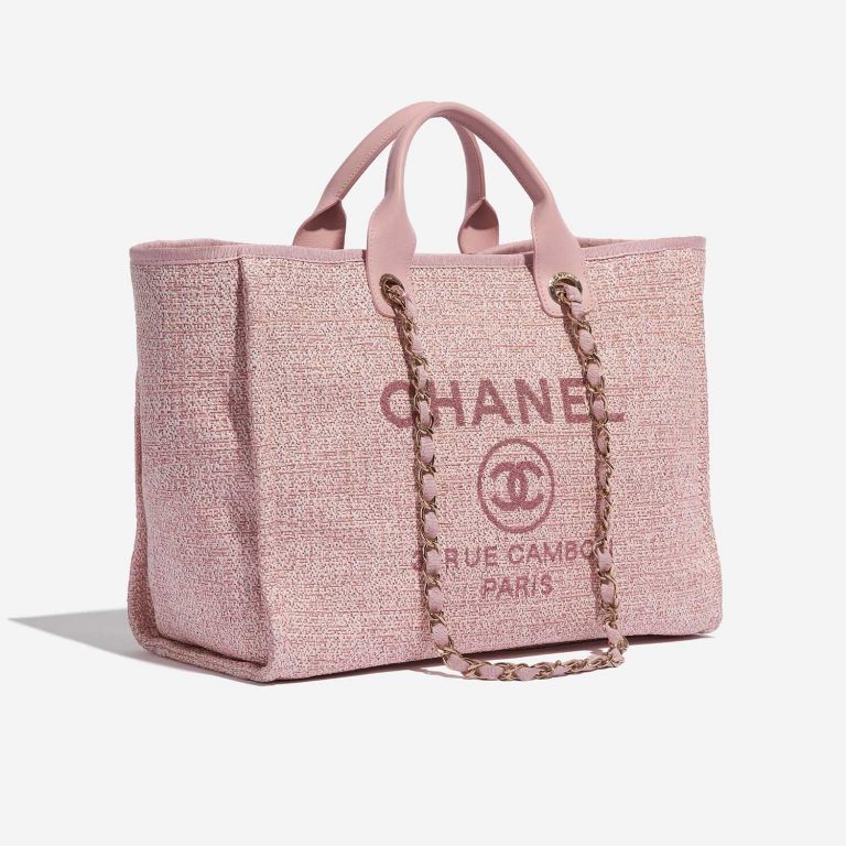 Pre-owned Chanel bag Deauville Medium Tweed Pink Pink Side Front | Sell your designer bag on Saclab.com