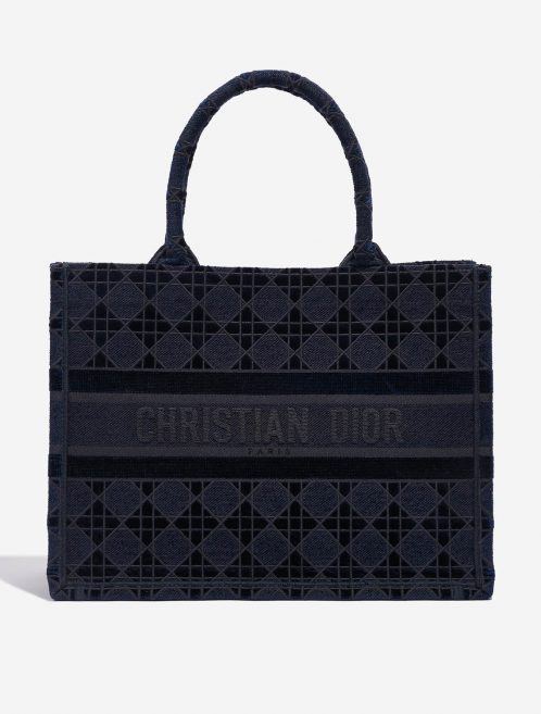 Pre-owned Dior bag Book Tote Medium Canvas / Velvet Navy Blue Black Front | Sell your designer bag on Saclab.com
