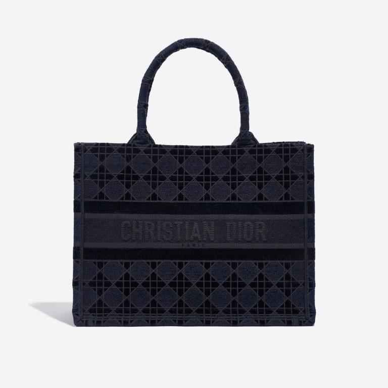 Pre-owned Dior bag Book Tote Medium Canvas / Velvet Navy Blue Black Front | Sell your designer bag on Saclab.com