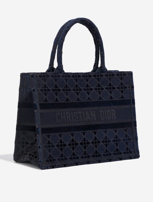 Pre-owned Dior bag Book Tote Medium Canvas / Velvet Navy Blue Black Side Front | Sell your designer bag on Saclab.com