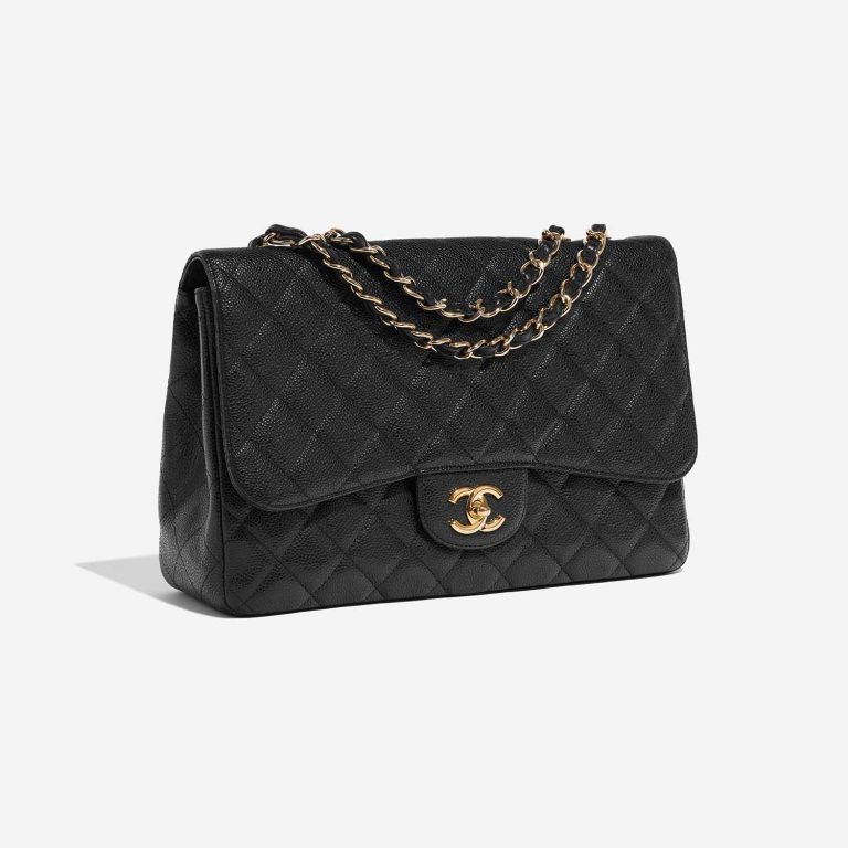 Pre-owned Chanel bag Timeless Jumbo Single Flap Caviar Black Black Side Front | Sell your designer bag on Saclab.com