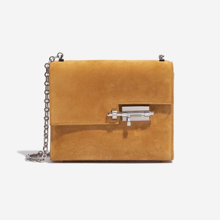 Pre-owned Hermès bag Verrou Chaîne Mini Doblis Suede Safran Brown Front | Sell your designer bag on Saclab.com