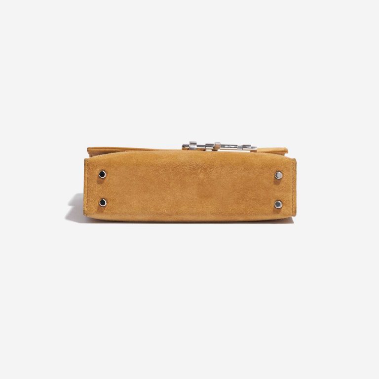 Pre-owned Hermès bag Verrou Chaîne Mini Doblis Suede Safran Brown Bottom | Sell your designer bag on Saclab.com