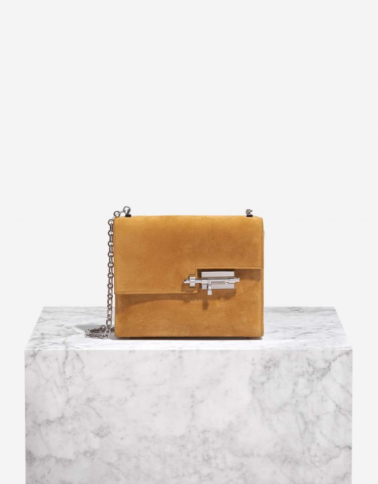 Pre-owned Hermès bag Verrou Chaîne Mini Doblis Suede Safran Brown Front | Sell your designer bag on Saclab.com