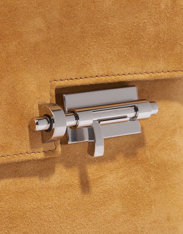 Pre-owned Hermès bag Verrou Chaîne Mini Doblis Suede Safran Brown Front | Sell your designer bag on Saclab.com