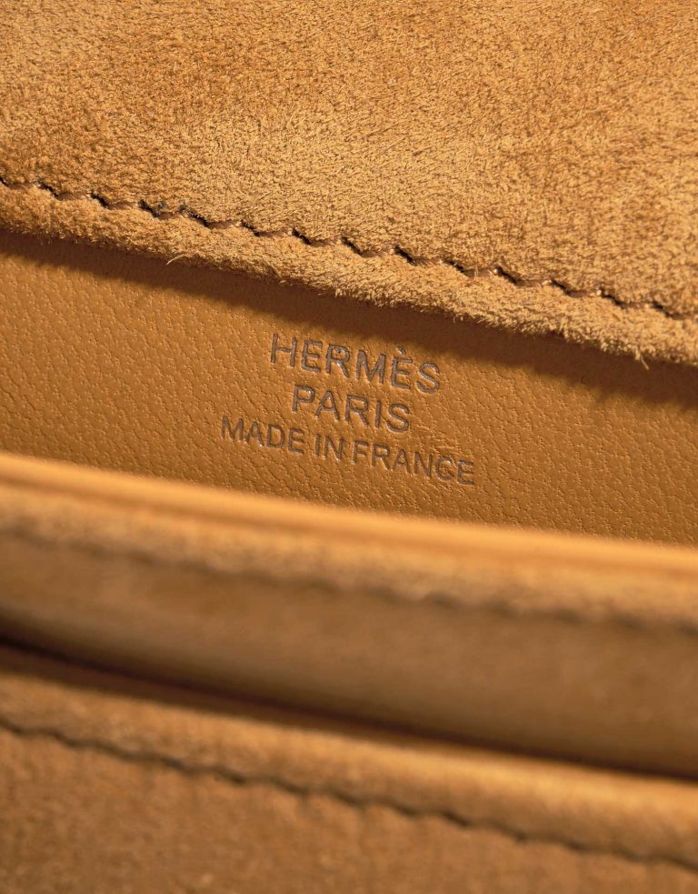 Pre-owned Hermès bag Verrou Chaîne Mini Doblis Suede Safran Brown Logo | Sell your designer bag on Saclab.com