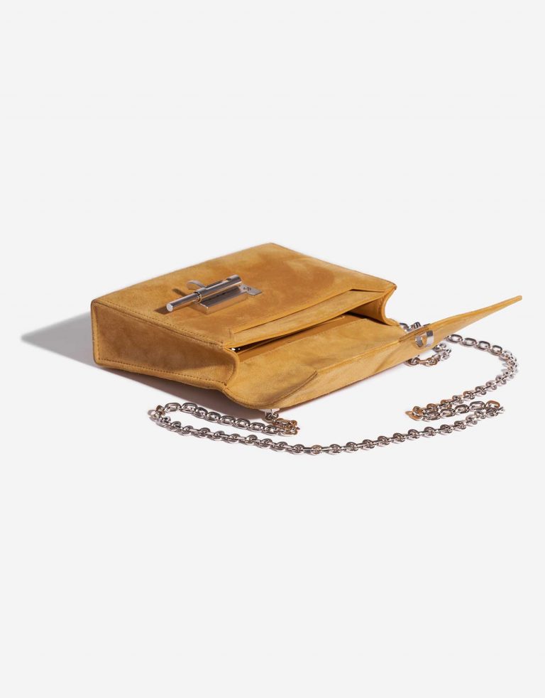 Pre-owned Hermès bag Verrou Chaîne Mini Doblis Suede Safran Brown Inside | Sell your designer bag on Saclab.com