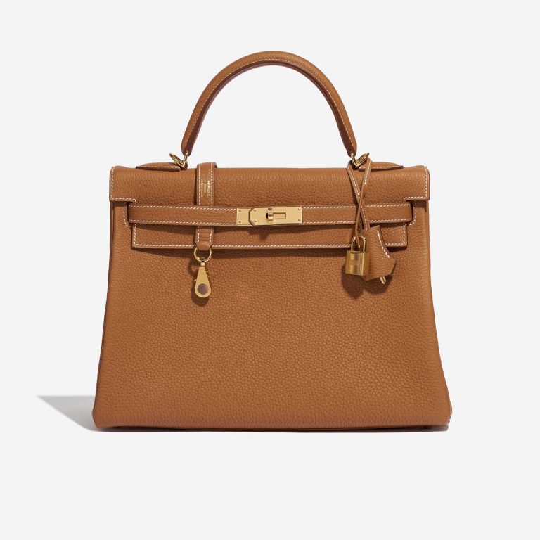 Pre-owned Hermès bag Kelly 32 Togo Gold Brown Front | Sell your designer bag on Saclab.com