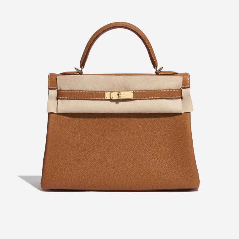 Pre-owned Hermès bag Kelly 32 Togo Gold Brown Front Velt | Sell your designer bag on Saclab.com