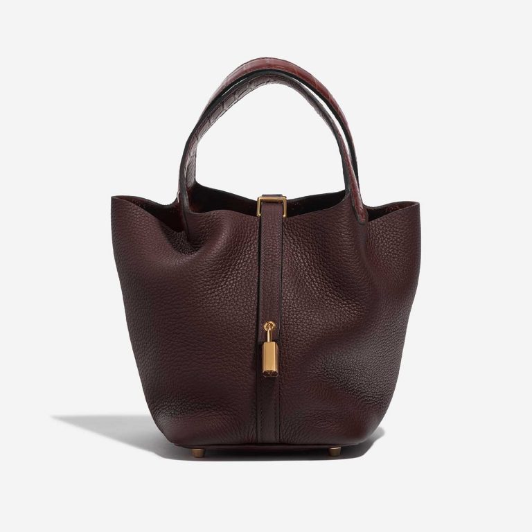 Pre-owned Hermès bag Picotin 18 Touch Taurillon Clemence / Matte Alligator Rouge Sellier / Bourgogne Red Front | Sell your designer bag on Saclab.com