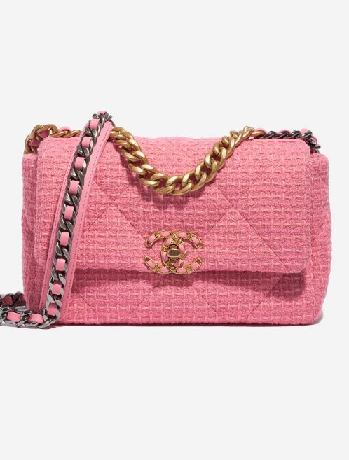 Pre-owned Chanel bag 19 Flap Bag Tweed Light Rosé Rose Front | Sell your designer bag on Saclab.com