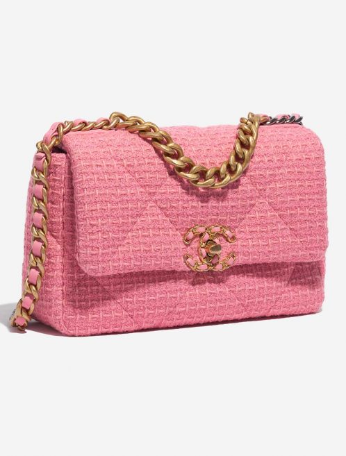 Pre-owned Chanel bag 19 Flap Bag Tweed Light Rosé Rose Side Front | Sell your designer bag on Saclab.com