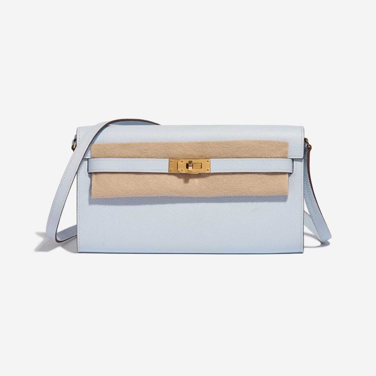 Pre-owned Hermès bag Kelly To Go Epsom Blue Brume Blue Front Velt | Sell your designer bag on Saclab.com