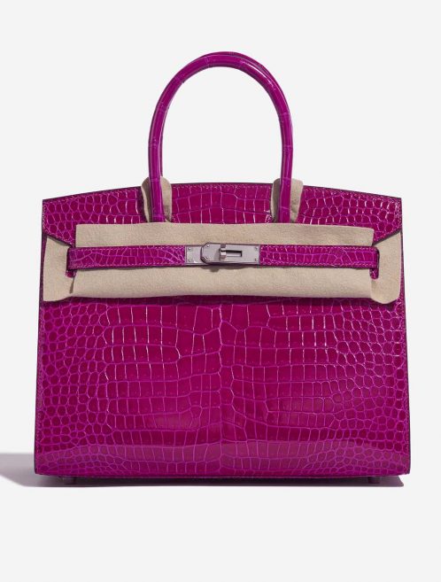 Pre-owned Hermès bag Birkin 30 Porosus Crocodile Rose Pourpre Rose Front Velt | Sell your designer bag on Saclab.com
