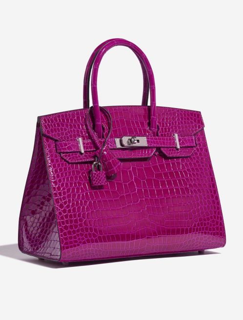 Pre-owned Hermès bag Birkin 30 Porosus Crocodile Rose Pourpre Rose Side Front | Sell your designer bag on Saclab.com