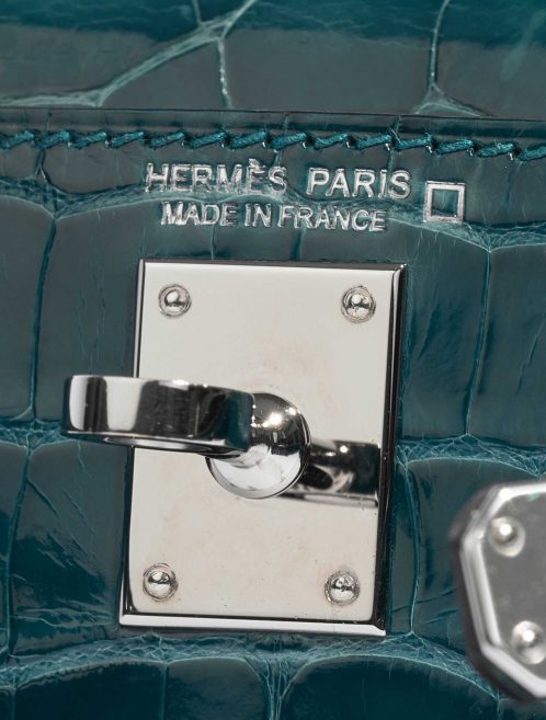 Pre-owned Hermès bag Kelly Mini Alligator Vert Bosphore Blue Logo | Sell your designer bag on Saclab.com