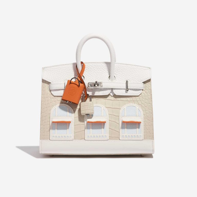 Pre-owned Hermès bag Birkin 20 Faubourg Matte Alligator / Togo / Epsom / Swift White / Beton / Orange H / Blue Brume / Craie Beige, White Front | Sell your designer bag on Saclab.com