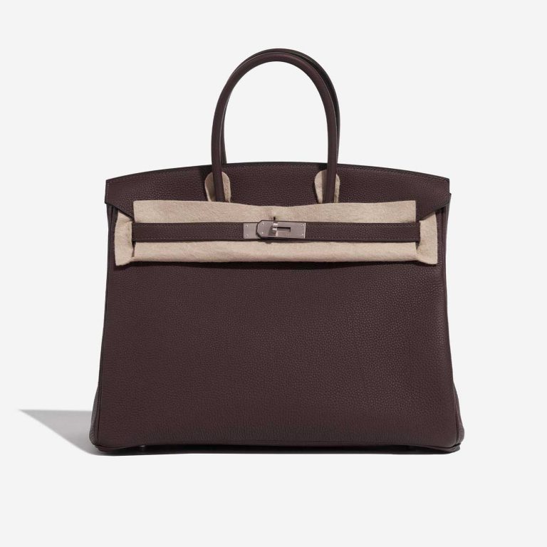 Pre-owned Hermès bag Birkin HSS 35 Togo Chocolat / Orange Poppy Brown, Orange Front Velt | Sell your designer bag on Saclab.com