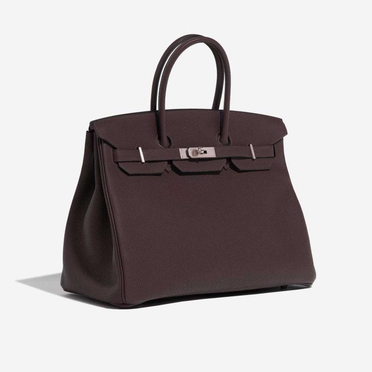 Pre-owned Hermès bag Birkin HSS 35 Togo Chocolat / Orange Poppy Brown, Orange Side Front | Sell your designer bag on Saclab.com