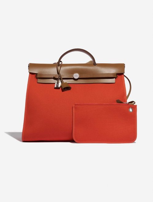 Pre-owned Hermès bag Herbag 39 Vache Hunter / Toile Militaire Capucine / Fauve Orange Front | Sell your designer bag on Saclab.com