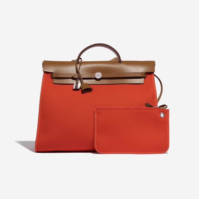Pre-owned Hermès bag Herbag 39 Vache Hunter / Toile Militaire Capucine / Fauve Orange Front | Sell your designer bag on Saclab.com
