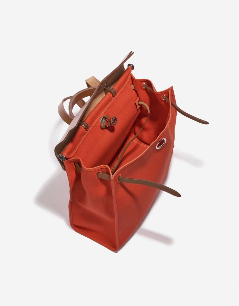 Pre-owned Hermès bag Herbag 39 Vache Hunter / Toile Militaire Capucine / Fauve Orange Inside | Sell your designer bag on Saclab.com